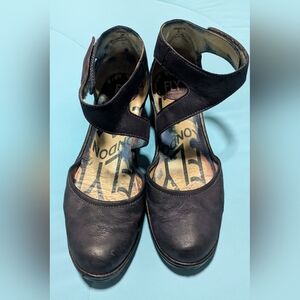 Fly London Women's Navy Leather Wedges